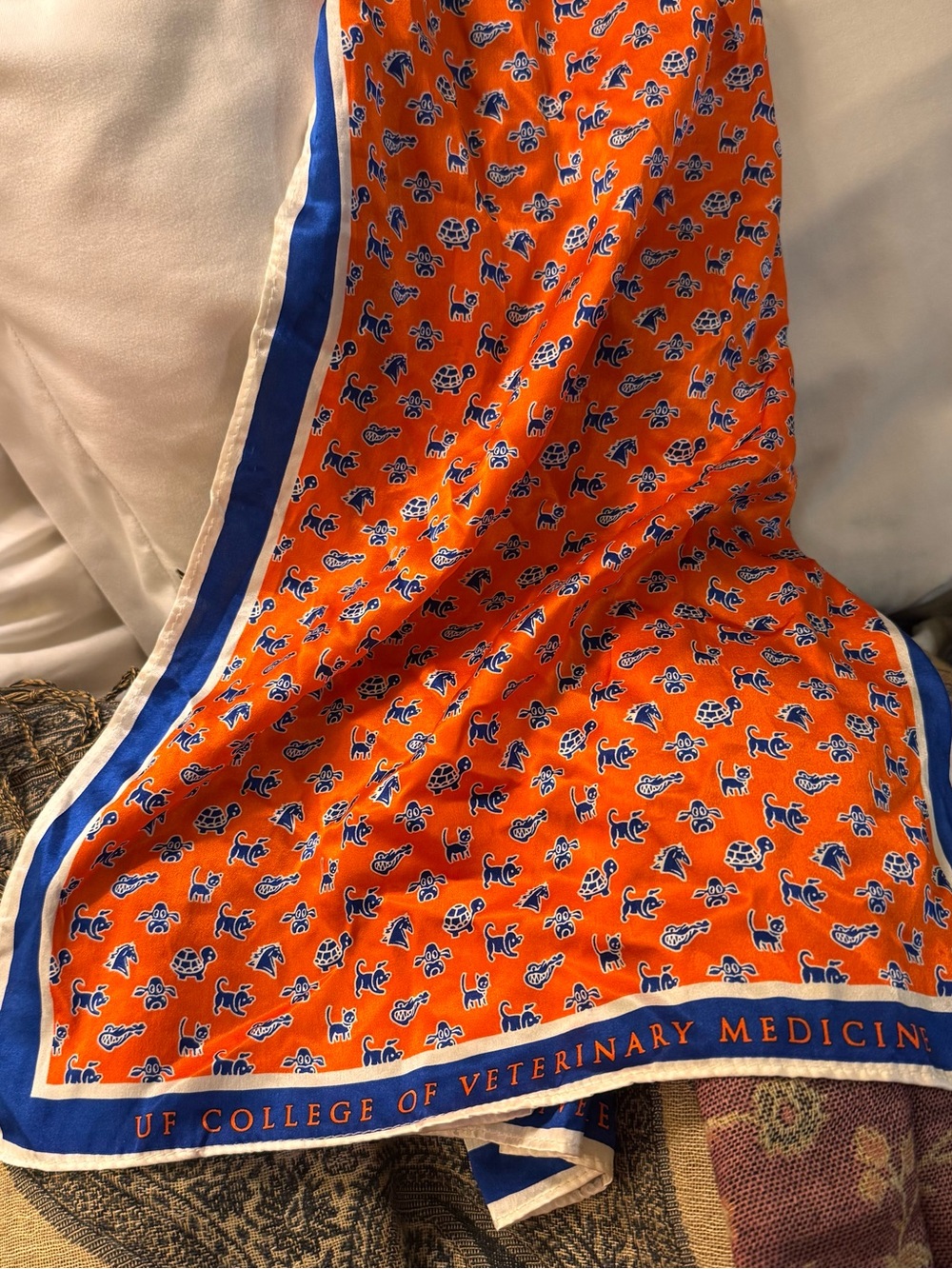 University of Florida College of Veterinary Medicine 100% Silk Scarf Orange Blue